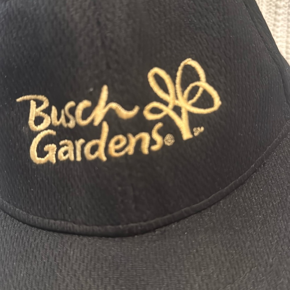 Black Busch Gardens embroidered Hat baseball Cap Velcro adjust able NWOT